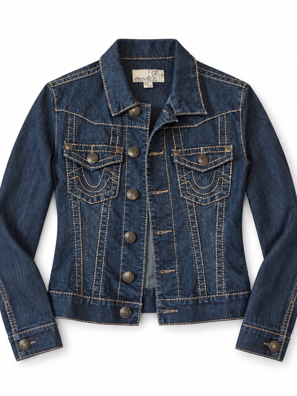 Woman xs Dark Blue Denim Jean Jacket - Button Front